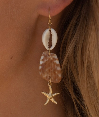 Boucle d'oreille Solitaire Cauri et Étoile