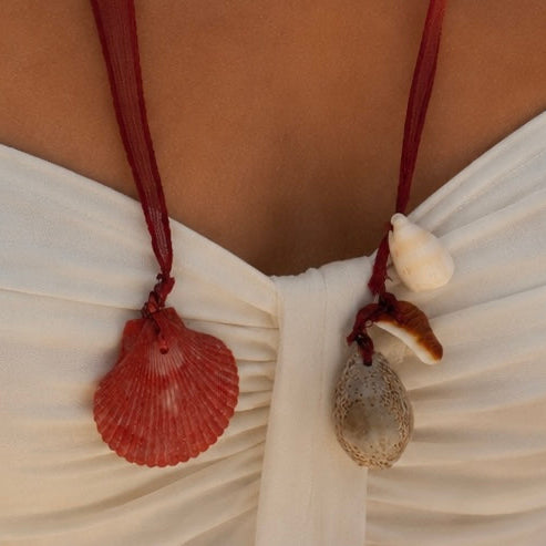 Collier écharpe Soie et Coquillages